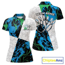 Load image into Gallery viewer, Custom Blue And Green Camo Bowling Team Shirts For Women, Camouflage Bowler Outfit IPHW10607