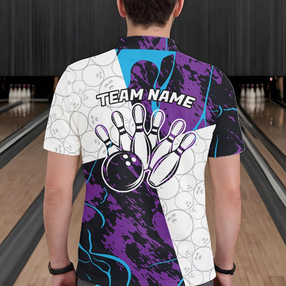 Custom Blue And Purple Camo Bowling Team Shirt For Men And Women, Camouflage Bowler Outfit IPHW10608