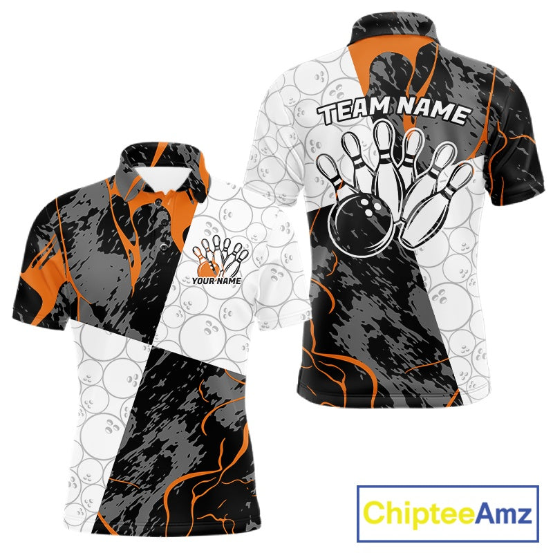 Custom Blue And Orange Camo Bowling Team Shirt For Men And Women, Camouflage Bowler Outfit IPHW10609