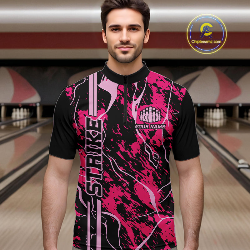 Custom Black And Pink Camo Strike Bowling Shirts Men Bowling Team Jerseys Bowling League IPHW10611