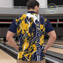 Load image into Gallery viewer, Custom Navy Blue And Yellow Camo Strike Bowling Shirt, Men Bowling League Team Jerseys IPHW10613