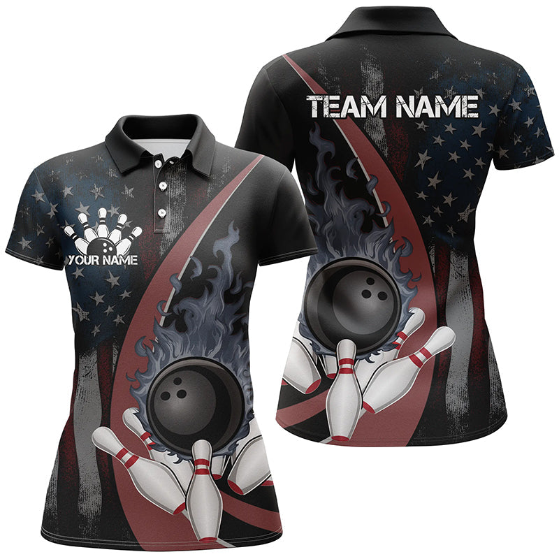 Us Bowling American Flag Custom Patriotic Bowling Shirt For Men, Flame Bowling League Shirts IPHW7278