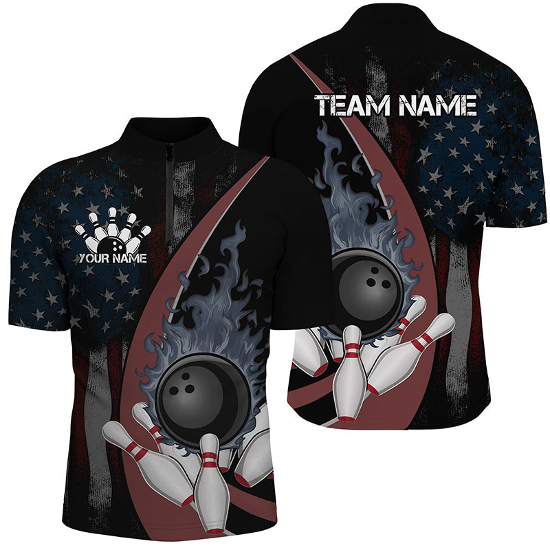 Us Bowling American Flag Custom Patriotic Bowling Shirt For Men, Flame Bowling League Shirts IPHW7278