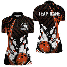 Load image into Gallery viewer, Custom Black And Orange Ladies Bowling Shirts, Classic Retro Bowling Jerseys Bowlers Outfit IPHW7280