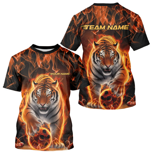 Custom Flame Tiger Bowling Team T-Shirts For Men, Fire Bowling Jerseys Bowlers Outfit IPHW8261