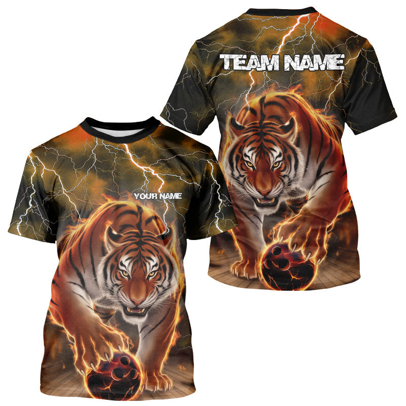 Orange Thunder Lightning Custom Flame Tiger Bowling T-Shirts For Men Bowlers Outfit IPHW8265