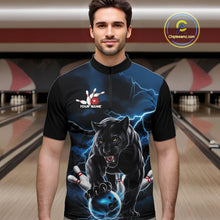 Load image into Gallery viewer, Blue Thunder Lightning Custom Panther Bowling Quarter-Zip Shirts For Men, Panther Bowling Jerseys IPHW8272