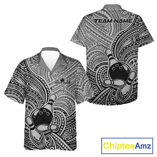 Custom Black And Gray Traditional Samoan Tribal Polynesian Pattern Bowling Men And Women Shirt IPHW10324