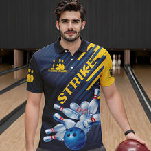 Load image into Gallery viewer, Custom Blue And Yellow Bowling Jerseys, Bowling Team Polo Shirts For Men Bowling Tournament IPHW8530