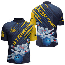 Load image into Gallery viewer, Custom Blue And Yellow Bowling Jerseys, Bowling Team Quarter-Zip Shirts For Men Bowling Tournament IPHW8530
