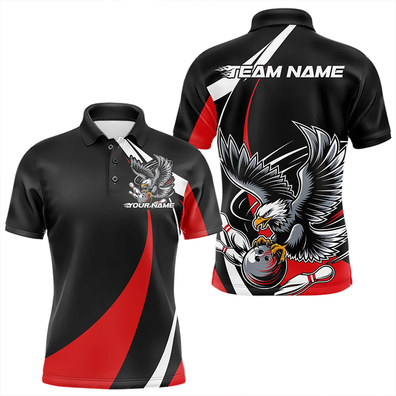 Custom Black And Red Eagle Bowling Men Polo Shirts, Eagle Bowling Team Jerseys IPHW8732
