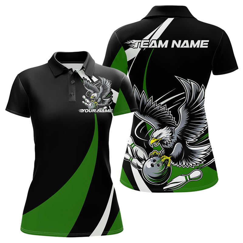 Custom Black And Green Eagle Bowling Women Polo Shirts, Eagle Bowling Team Jerseys IPHW8735