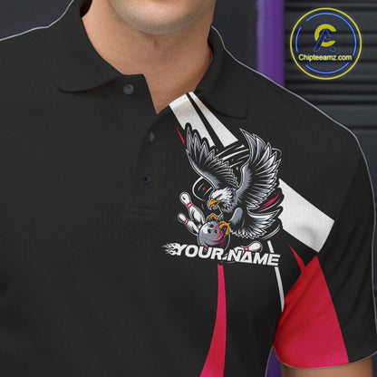 Custom Black And Pink Eagle Bowling Jerseys, Eagle Bowling League Shirt Team Uniform IPHW10812