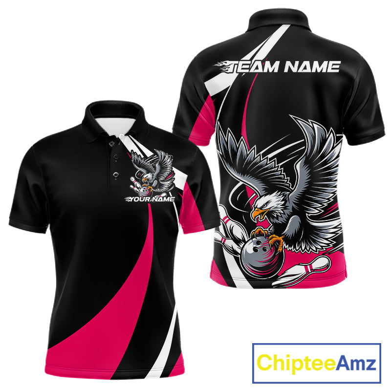 Custom Black And Pink Eagle Bowling Jerseys, Eagle Bowling League Shirt Team Uniform IPHW10812