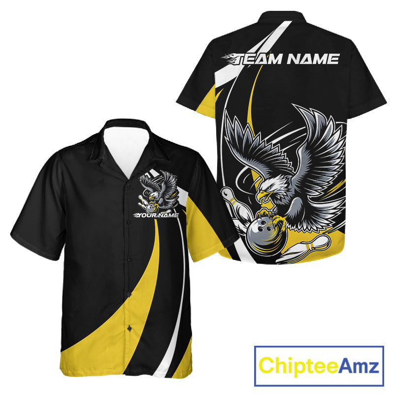 Custom Black And Yellow Eagle Bowling Jerseys, Eagle Bowling League Shirt Team Uniform IPHW10813