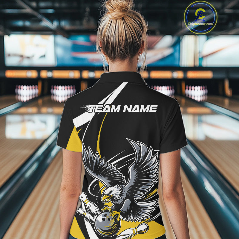 Custom Black And Yellow Eagle Bowling Jerseys, Eagle Bowling League Shirt Team Uniform IPHW10813