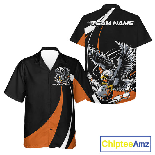 Custom Black And Orange Eagle Bowling Jerseys, Eagle Bowling League Shirt Team Uniform IPHW10814