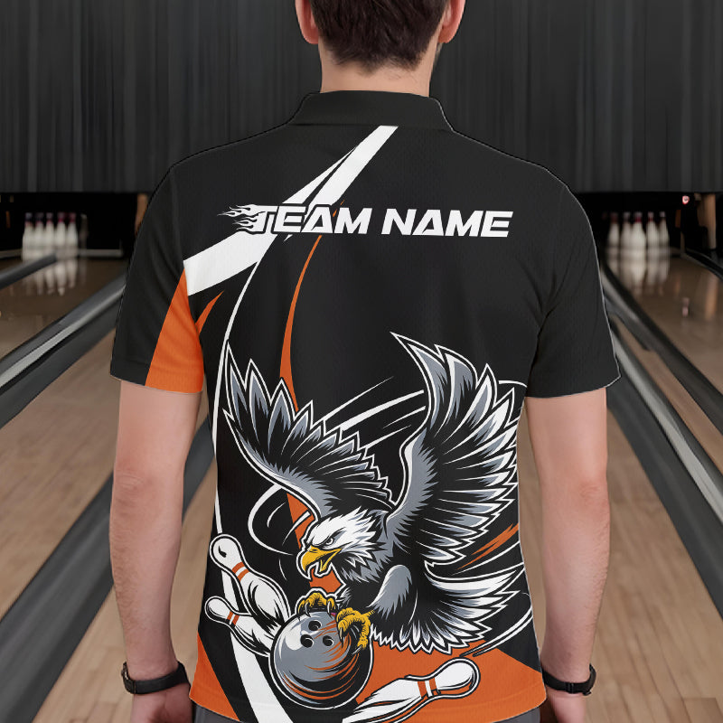 Custom Black And Orange Eagle Bowling Jerseys, Eagle Bowling League Shirt Team Uniform IPHW10814