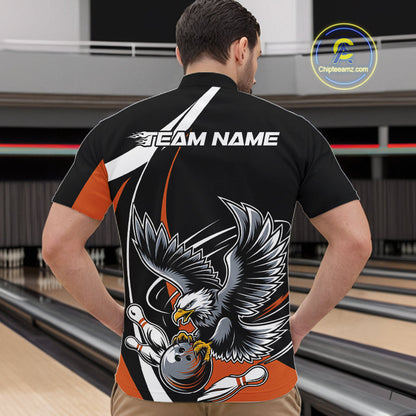 Custom Black And Orange Eagle Bowling Jerseys, Eagle Bowling League Shirt Team Uniform IPHW10814