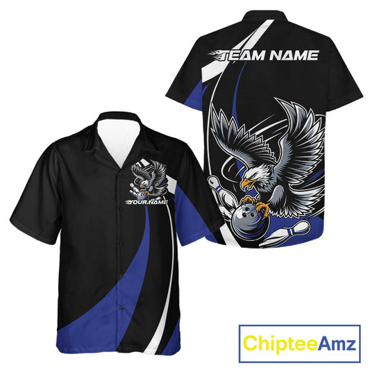 Custom Black And Blue Eagle Bowling Jerseys, Eagle Bowling League Shirt Team Uniform IPHW10815