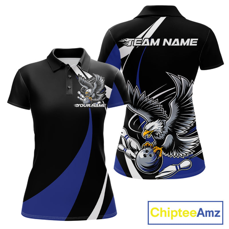 Custom Black And Blue Eagle Bowling Jerseys, Eagle Bowling League Shirt Team Uniform IPHW10815