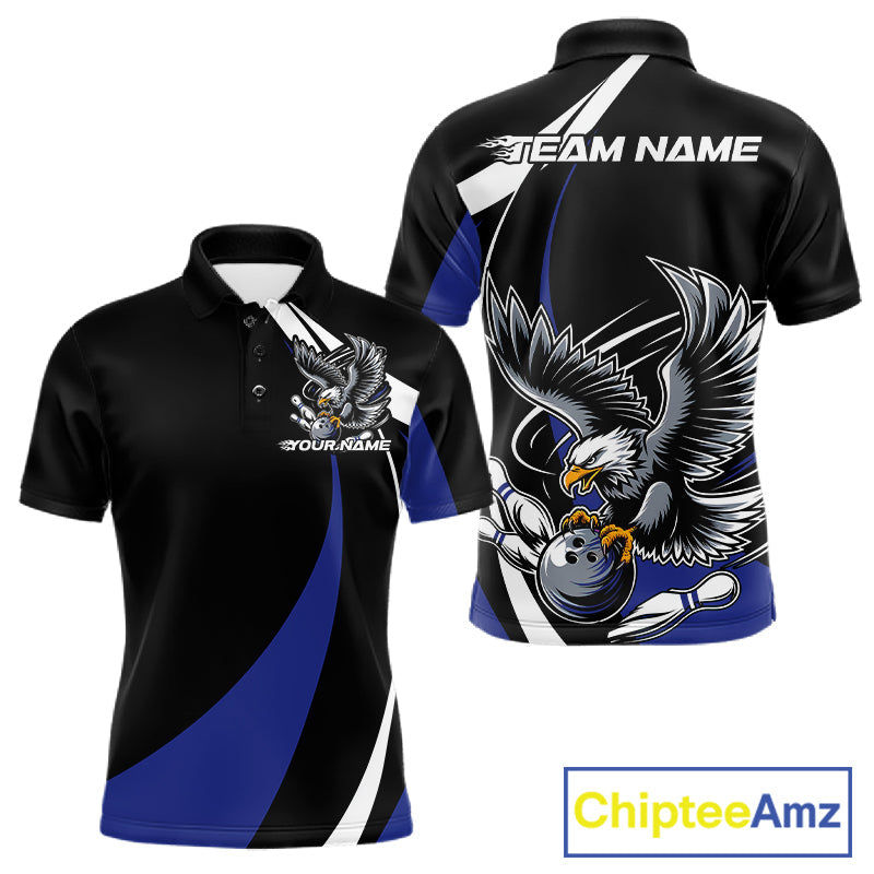 Custom Black And Blue Eagle Bowling Jerseys, Eagle Bowling League Shirt Team Uniform IPHW10815