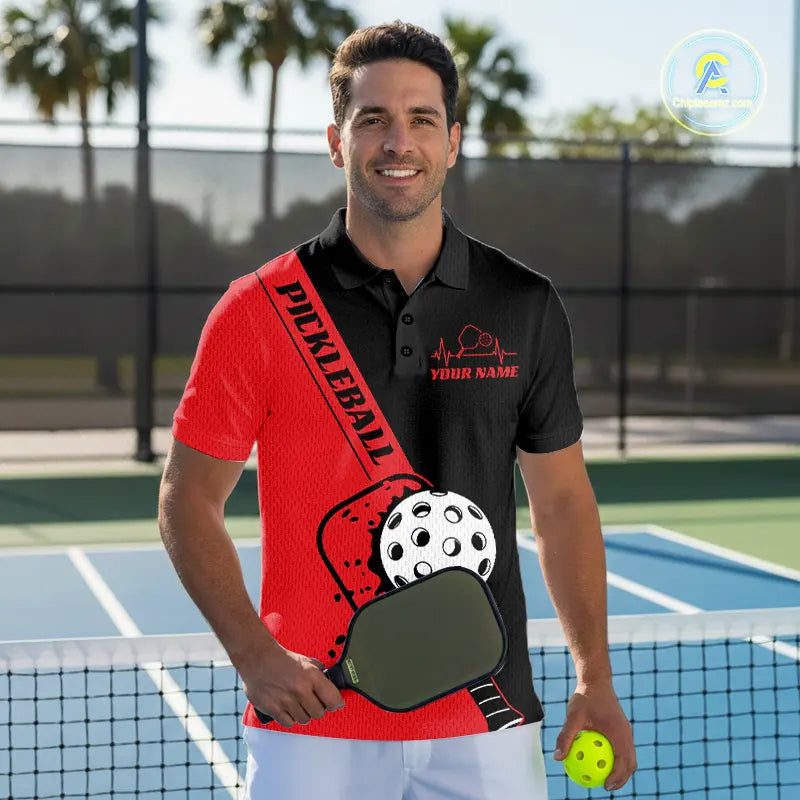 Black And Red Custom Pickleball Team Shirts For Men, Pickleball Jersey Outfit IPHW10821