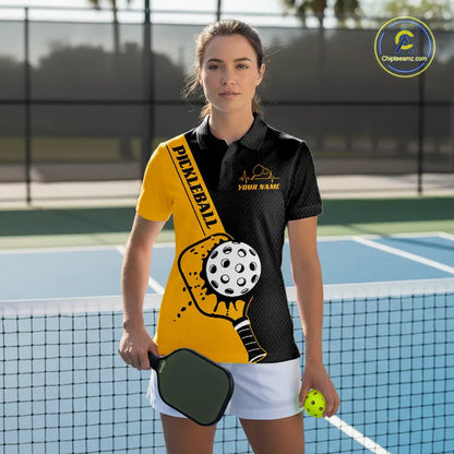 Black And Yellow Custom Pickleball Team Shirts For Women, Pickleball Jersey Outfit IPHW10823