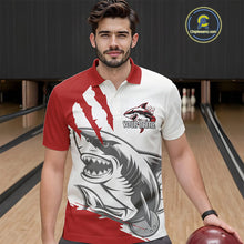 Load image into Gallery viewer, Custom White And Red Shark Jerseys, Shark Bowling Team Men Polo Shirts Bowlers Outfit IPHW8987