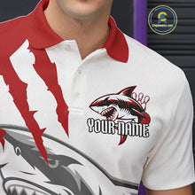 Load image into Gallery viewer, Custom White And Red Shark Jerseys, Shark Bowling Team Men Polo Shirts Bowlers Outfit IPHW8987