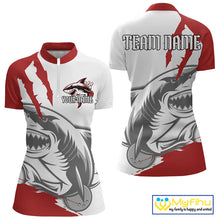 Load image into Gallery viewer, Custom White And Red Shark Jerseys, Shark Bowling Team Men Quarter-Zip Shirts Bowlers Outfit IPHW8987
