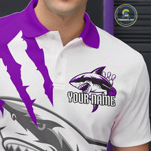 Load image into Gallery viewer, Custom White And Purple Shark Jerseys, Shark Bowling Team Men Polo Shirts Bowlers Outfit IPHW8988