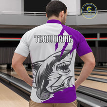 Load image into Gallery viewer, Custom White And Purple Shark Jerseys, Shark Bowling Team Men Quarter-Zip Shirts Bowlers Outfit IPHW8988