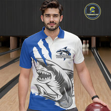 Load image into Gallery viewer, Custom White And Blue Shark Jerseys, Shark Bowling Team Men Polo Shirts Bowlers Outfit IPHW8990