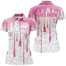 Load image into Gallery viewer, 3D Pink Glitter Pink Ribbon Pattern Custom Breast Cancer Bowling Polo Shirts For Women IPHW7051