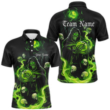 Load image into Gallery viewer, Black And Green Flame Grim Reaper Custom Halloween Bowling Shirts For Men, Team Bowlers Outfits IPHW7611