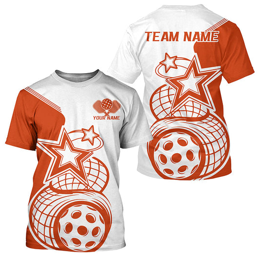 White And Orange Custom Pickleball Star Pickleball T-Shirts For Men, Pickleball Apparel Team Outfits IPHW7827