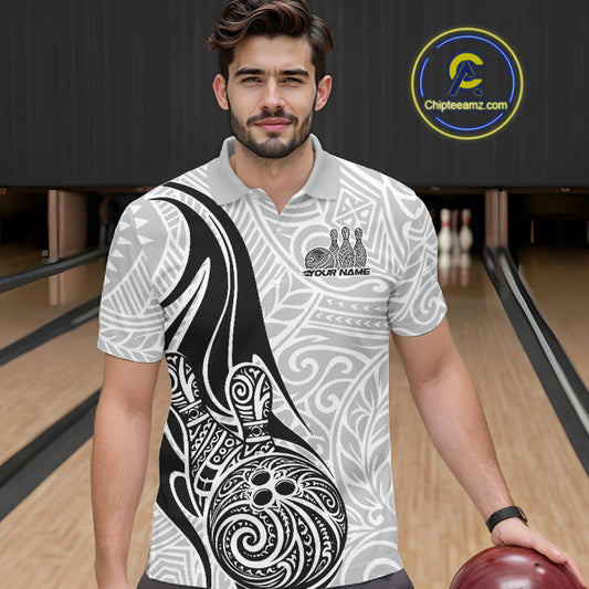Custom Polynesian Tribal Bowling Men Polo Shirt, Maori Style Bowling Shirt IPHW10336