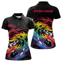 Load image into Gallery viewer, Custom Rainbow Flame Bowling Team Polo Shirts For Women, Colorful Bowling League Shirt IPHW8740