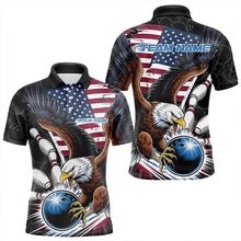 Load image into Gallery viewer, Custom American Flag Eagle Bowling Team Men Polo Shirts, Patriotic US Bowling League Shirt IPHW8752