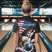 Load image into Gallery viewer, Custom American Flag Eagle Bowling Team Women Quarter-Zip Shirts, US Bowling League Shirt IPHW8752