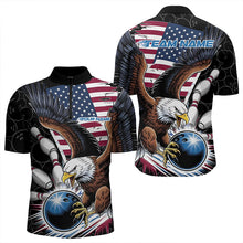 Load image into Gallery viewer, Custom American Flag Eagle Bowling Team Men Quarter-Zip Shirts, Patriotic US Bowling League Shirt IPHW8752
