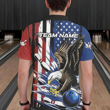 Load image into Gallery viewer, Custom American Flag Eagle Bowling Team Men Polo Shirts, Patriotic US Bowling League Shirt IPHW8753