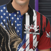 Load image into Gallery viewer, Custom American Flag Eagle Bowling Team Men Polo Shirts, Patriotic US Bowling League Shirt IPHW8753