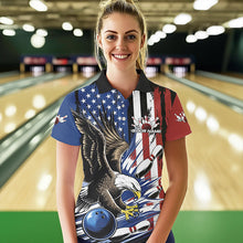 Load image into Gallery viewer, Custom American Flag Eagle Bowling Team Women Polo Shirt, Patriotic US Bowling League Shirt IPHW8753