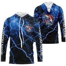 Load image into Gallery viewer, Black And Blue Thunder Lightning Redfish Red Drum Fishing Custom Long Sleeve Saltwater Fishing Shirt IPHW6251
