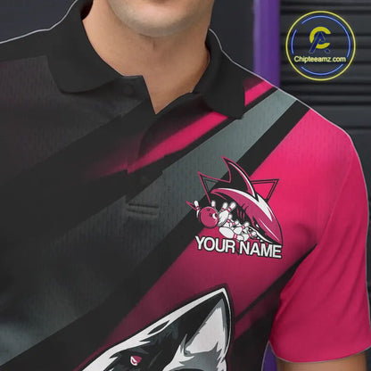 Custom Black And Pink Shark Bowling Jerseys, Bowling Team Uniform Shark Men Polo Shirts IPHW9001