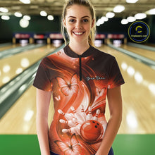 Load image into Gallery viewer, Custom Orange Butterfly Bowling Women Quarter-Zip Shirts, Team Tournament Bowlers Outfit IPHW11115