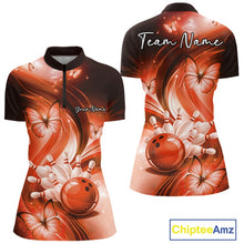 Load image into Gallery viewer, Custom Orange Butterfly Bowling Women Quarter-Zip Shirts, Team Tournament Bowlers Outfit IPHW11115