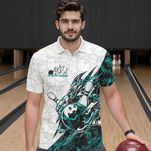 Load image into Gallery viewer, Custom Turquoise Blue Camouflage Bowling Polo Shirts For Men, Bowling Team Uniform Bowler Outfit IPHW8772